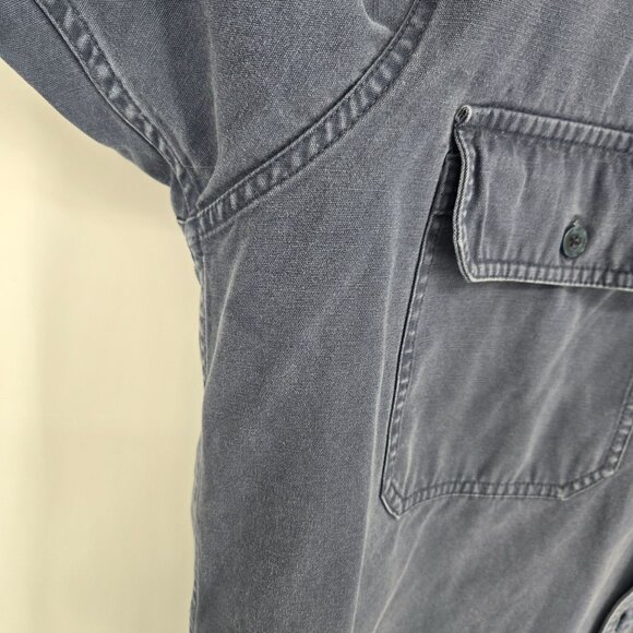 Cabelas Mens Large Tall blue stonewash canvas button up utility short sleeve - Picture 3 of 8